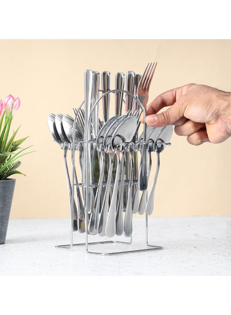 ديلكاسا طقم أدوات مائدة ديلكاسا من الفولاذ المقاوم للصدأ مكون من 24 قطعة مع حامل، ملعقة طعام، شوكة طعام، ملعقة شاي، سكين، طقم من 6 قطع - Image 2